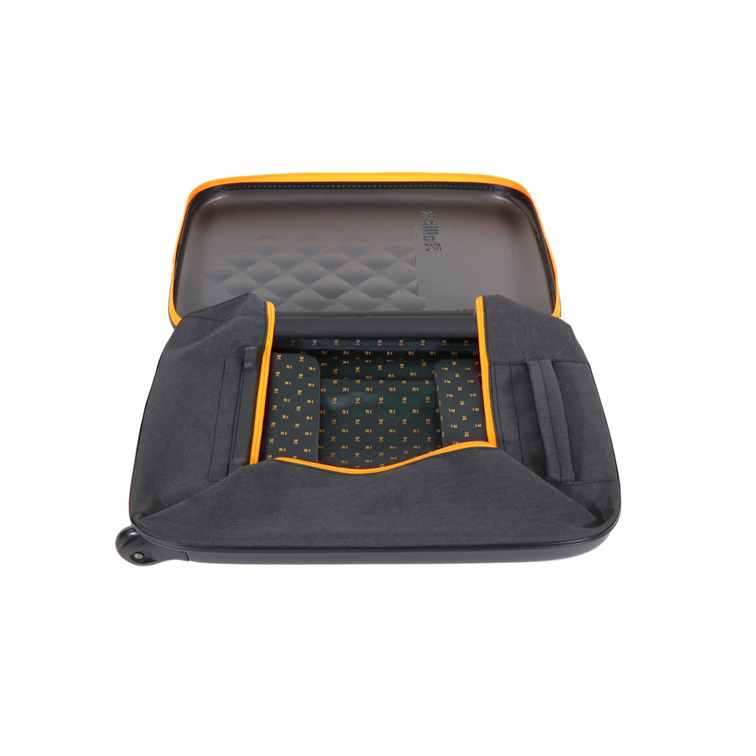 Чемодан складной Rollink Earth 55x40x20 см, 2 колеса, черный/оранжевый