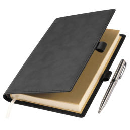 Ежедневник-портфолио Клип (Clip NEO) недатированный в подарочной коробке, черный (в комплекте ручка Tesoro серебро)