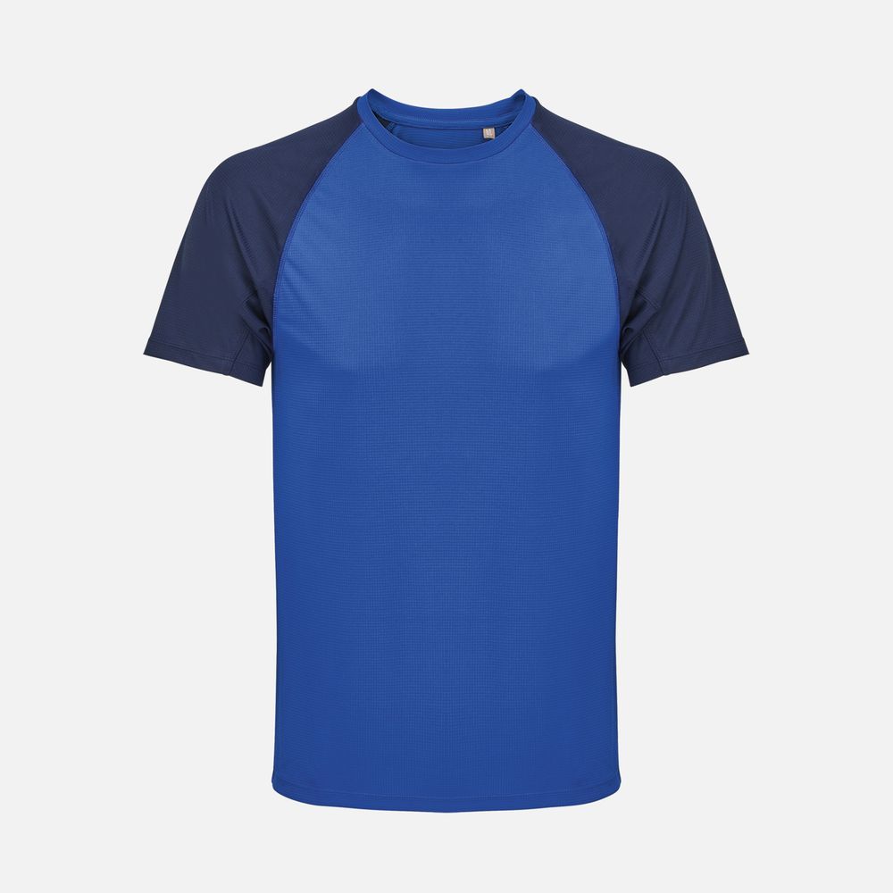 Футболка спортивная унисекс Vortex, темно-синяя с ярко-синим
