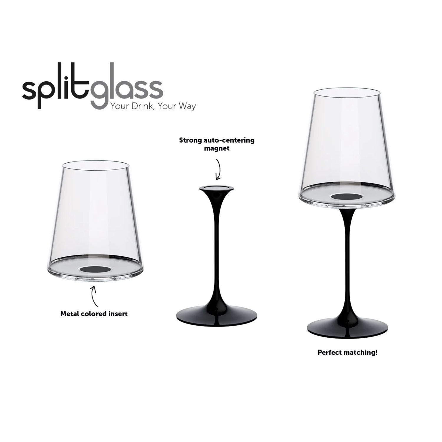 Хрустальный бокал для красного вина на магните Trebonn SplitGlass, 2 шт, 450 мл