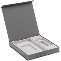 Коробка Modum с флокированным ложементом под ежедневник 13х21 см и аккумулятор, серая