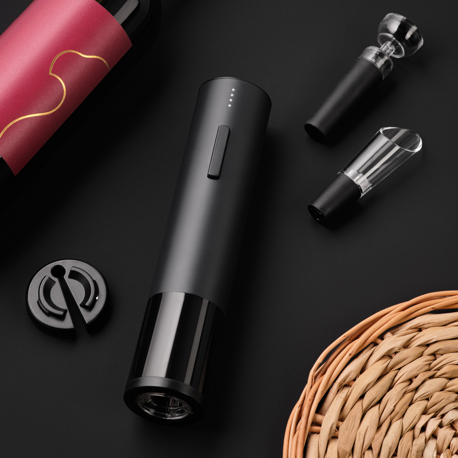Набор для вина с электрическим штопором Сакраменто (Sacramento), черный