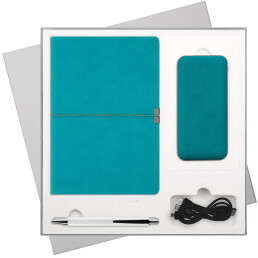 Подарочный набор Ин Велюр (In Velour), бирюзовый (ежедневник, ручка, аккумулятор)