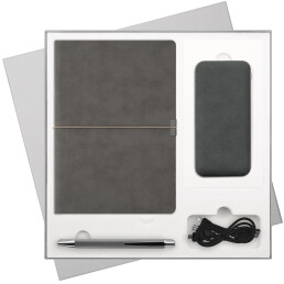 Подарочный набор Ин Велюр (In Velour), серый (ежедневник, ручка, аккумулятор)