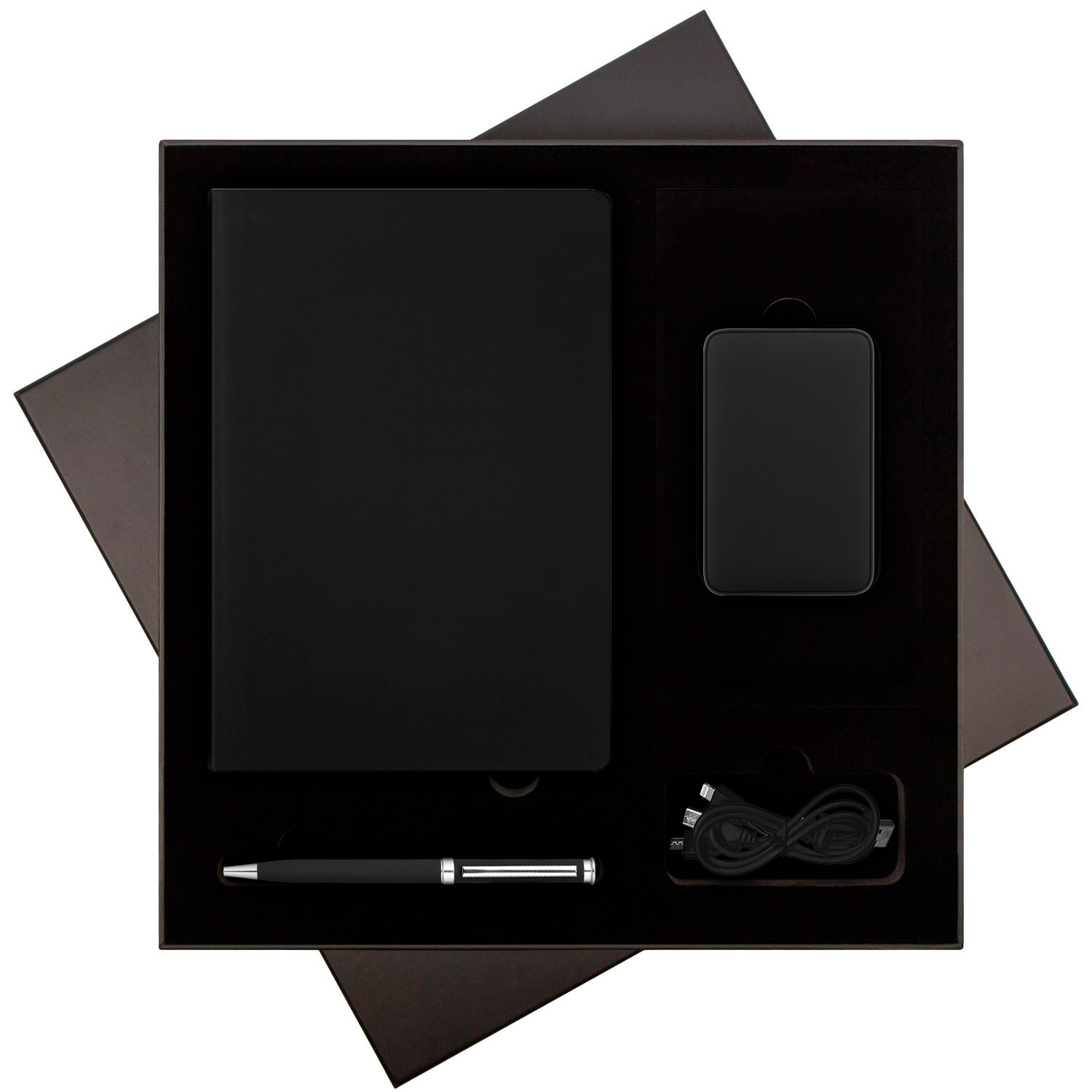 Подарочный набор Спарк (Spark), черный (ежедневник, ручка, аккумулятор)