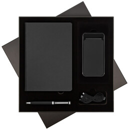 Подарочный набор Стар (Star), черный (ежедневник, ручка, аккумулятор)