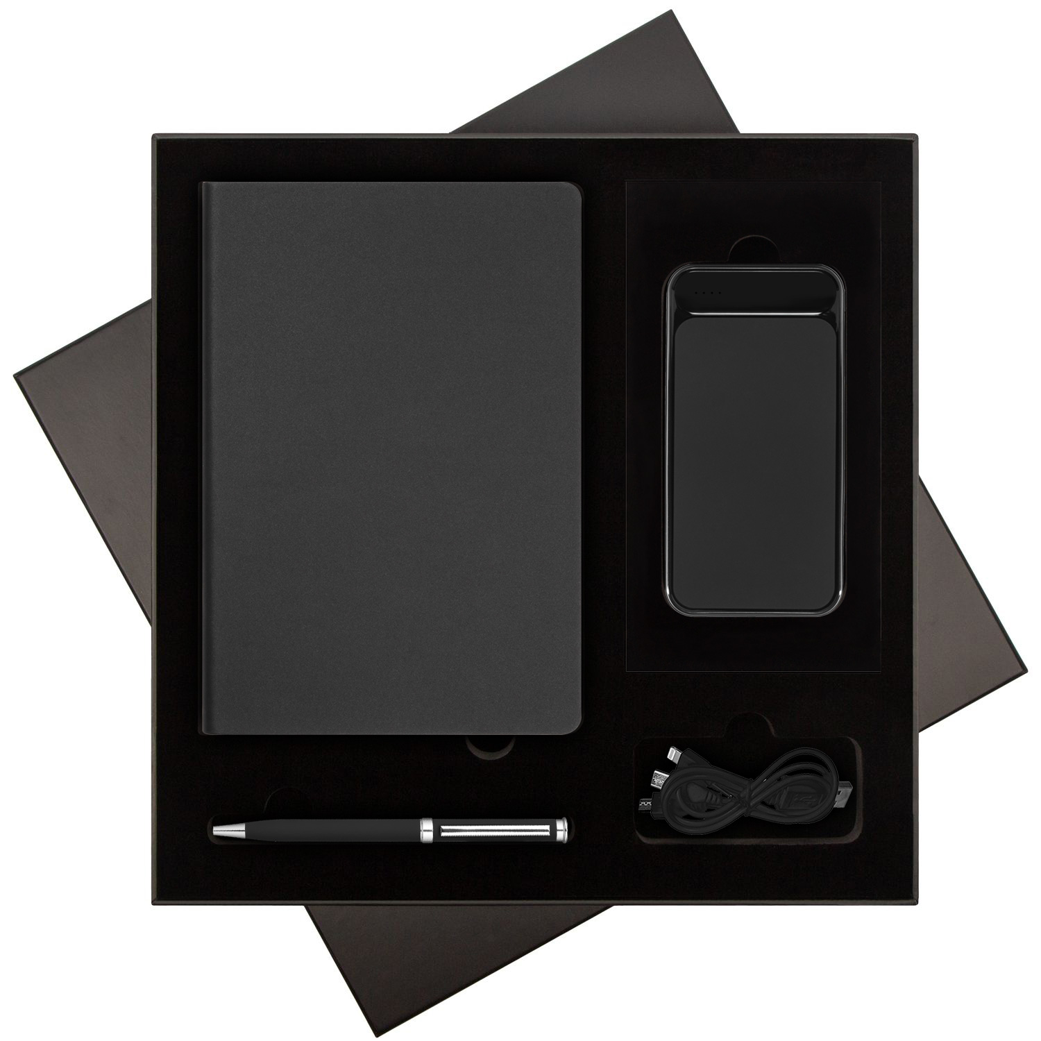 Подарочный набор Стар (Star), черный (ежедневник, ручка, аккумулятор)