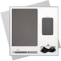 Подарочный набор Стар (Star), серый (ежедневник, ручка, аккумулятор)