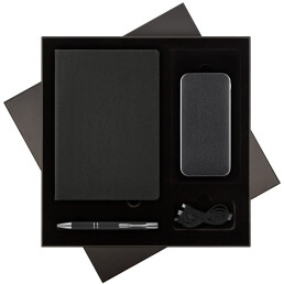 Подарочный набор Твид (Tweed), черный (ежедневник, ручка, аккумулятор)