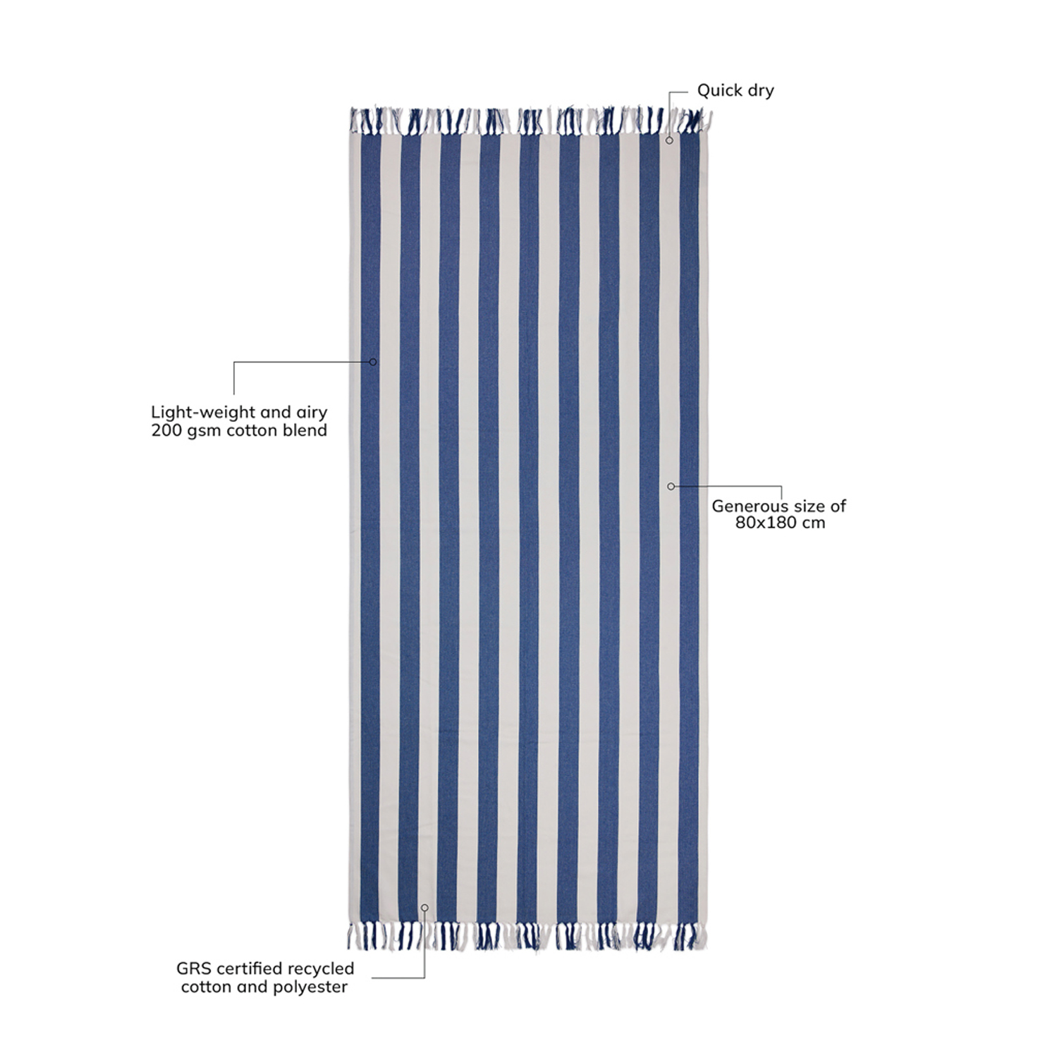 Полотенце для хаммама VINGA Ornos из переработанного хлопка GRS, 80х180 см