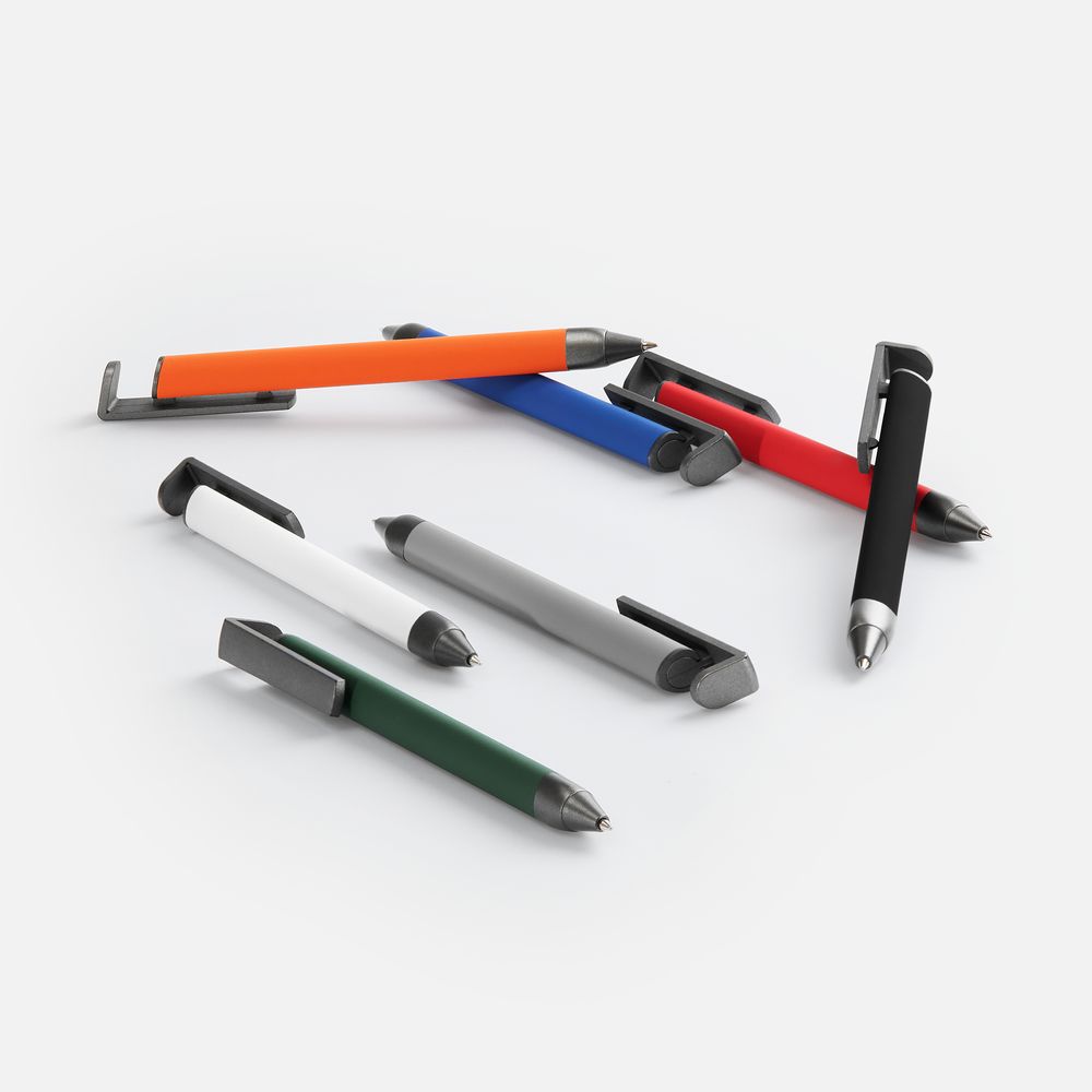 Ручка шариковая Standic с подставкой для телефона, серая