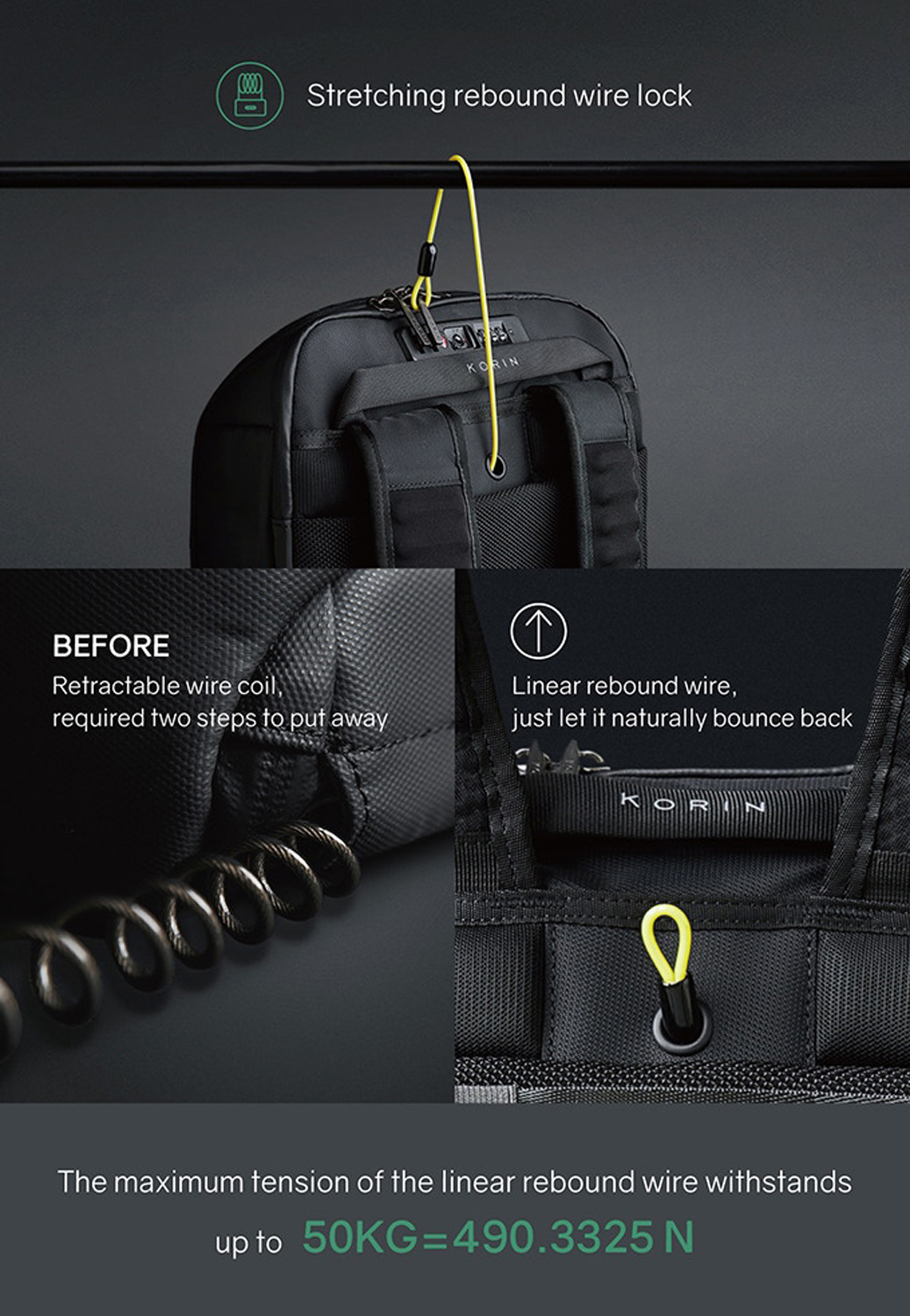 Рюкзак KORIN FlipPack 47х30х17 см, черный