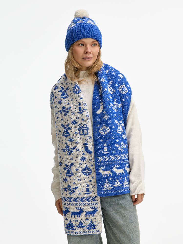 Шарф Holidale, синий с молочным