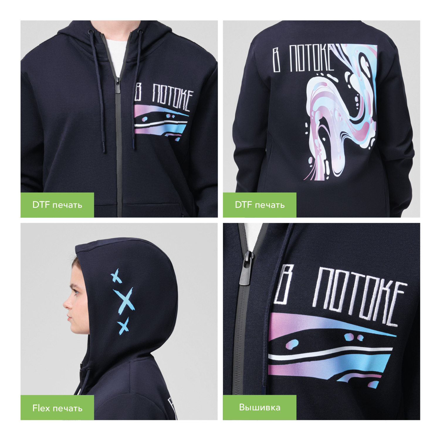 Толстовка на молнии с капюшоном Матео (Mateo) темно-синяя, размер S/M