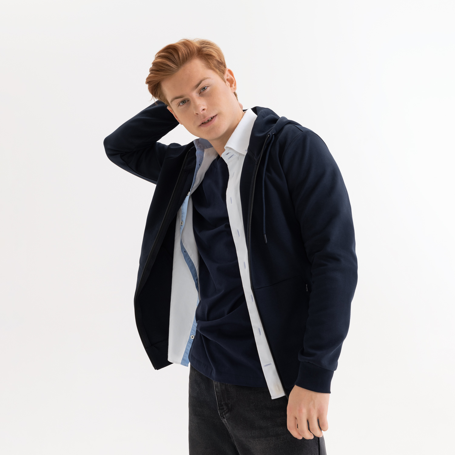 Толстовка на молнии с капюшоном Матео (Mateo) темно-синяя,  размер XL