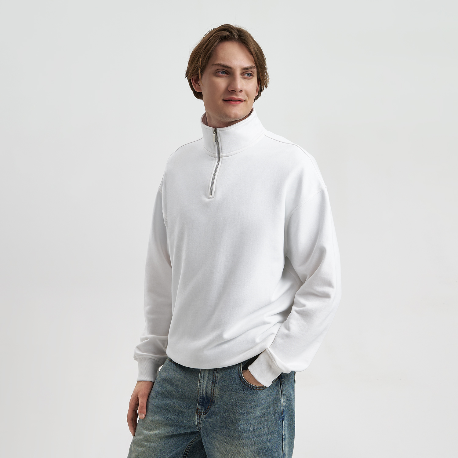 Толстовка на молнии унисекс Флоу (Flow), белая, размер XS/S