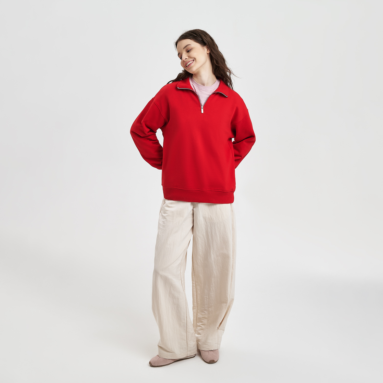 Толстовка на молнии унисекс Флоу (Flow), красная, размер XL/2XL