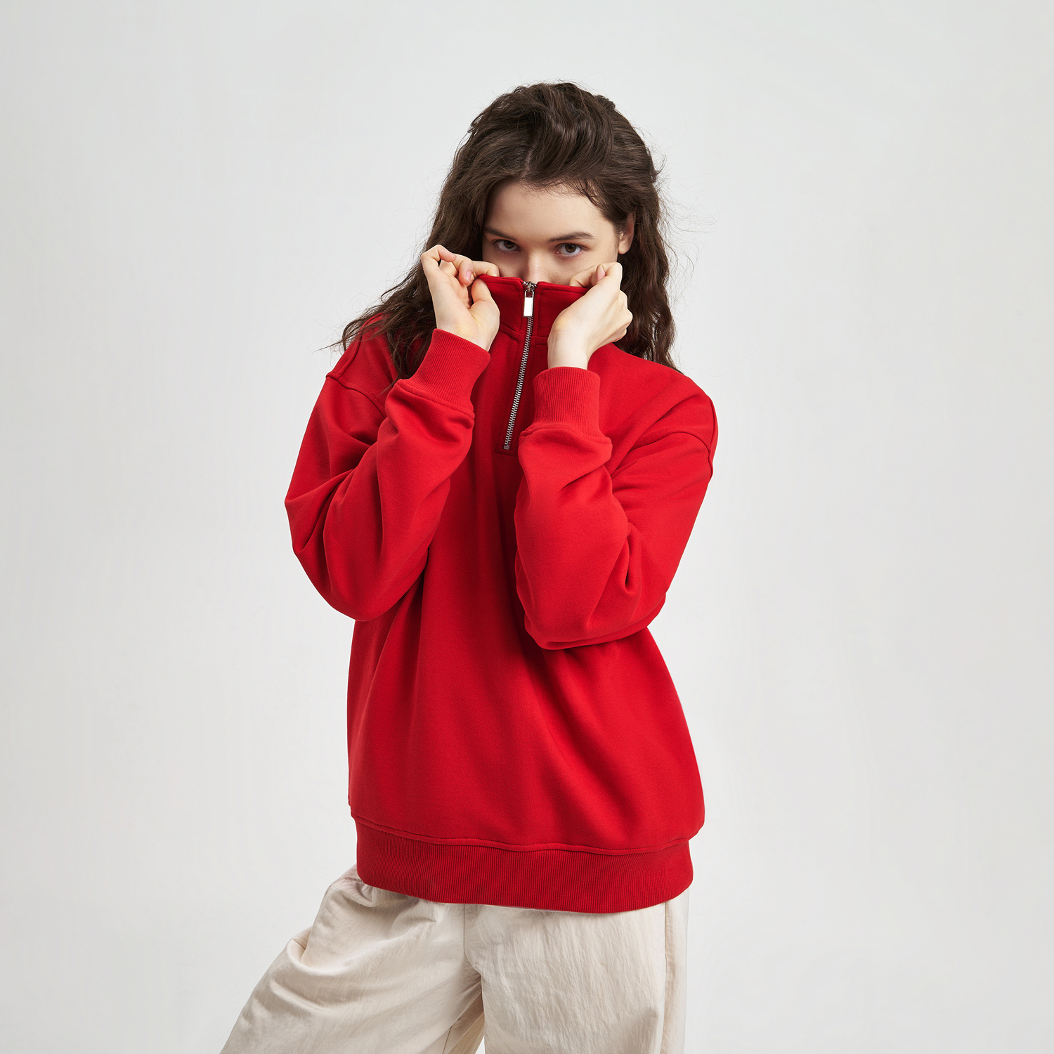 Толстовка на молнии унисекс Флоу (Flow), красная, размер XS/S