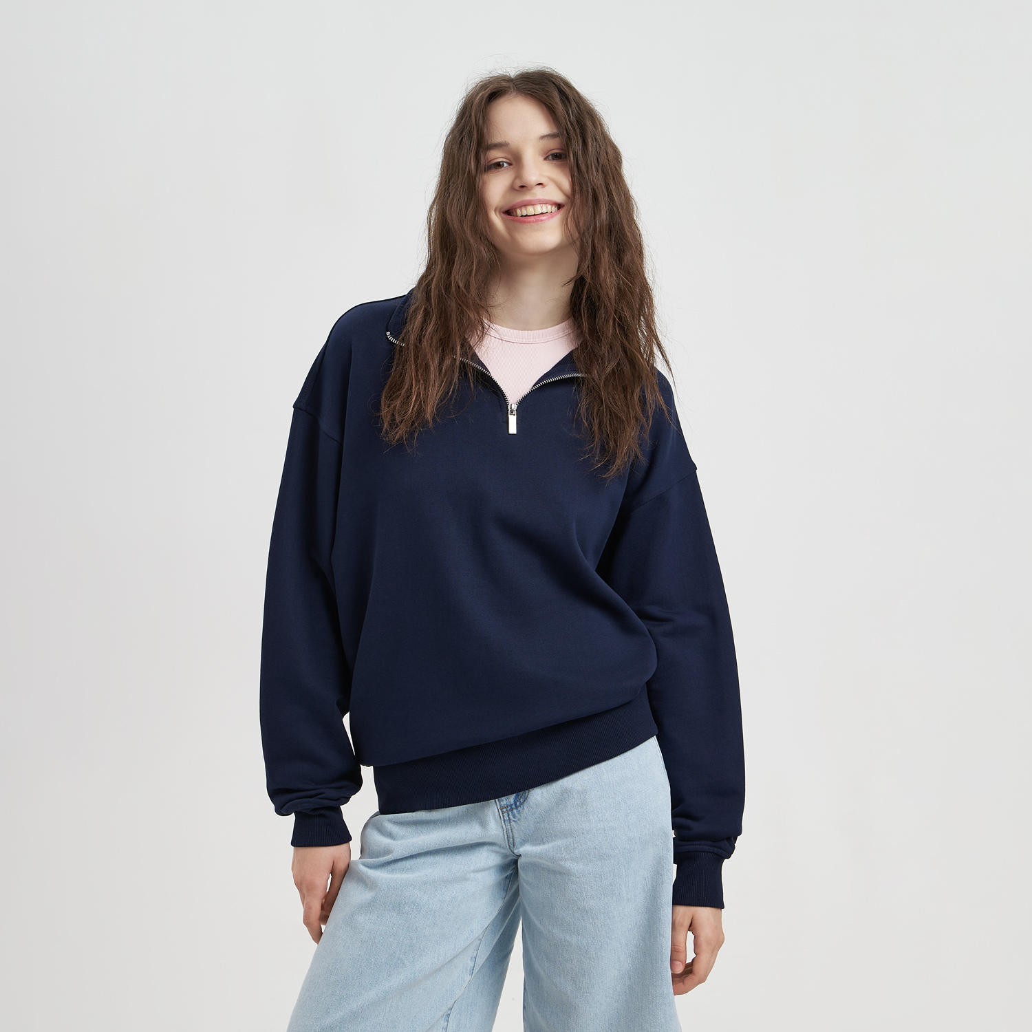 Толстовка на молнии унисекс Флоу (Flow), темно-синяя, размер XL/2XL