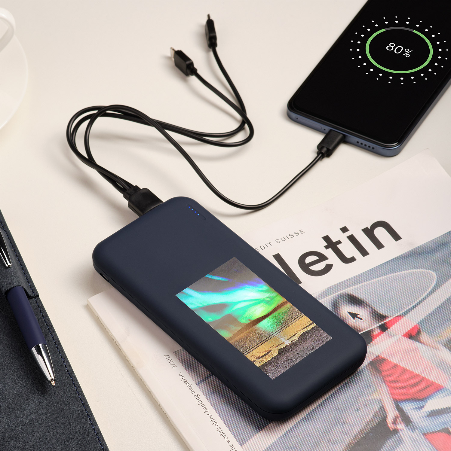 Внешний аккумулятор с подсветкой Люче (Luce) 10000 mAh, синий