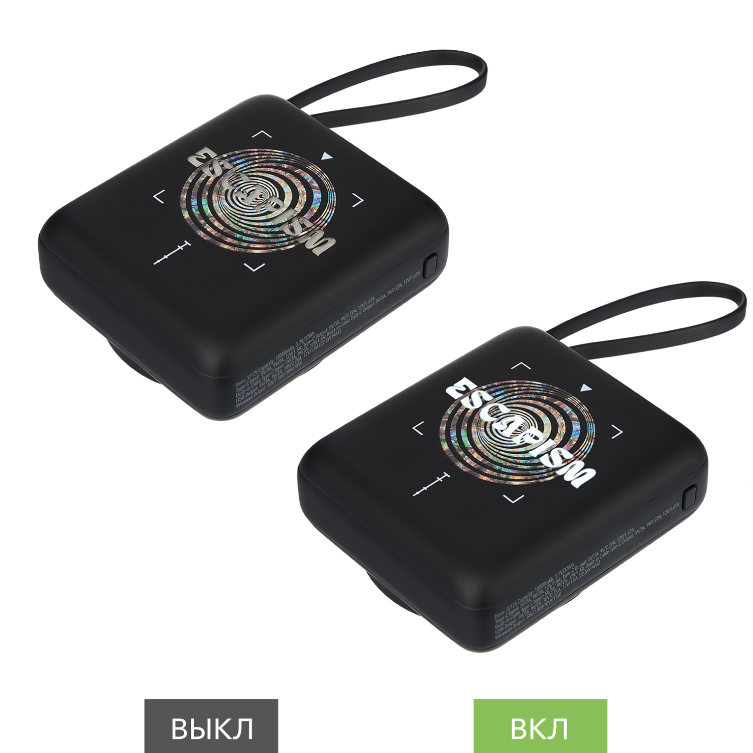 Внешний аккумулятор с подсветкой Риттер PD (Ritter PD) 10000mAh с функцией беспроводной зарядки 15W, черный