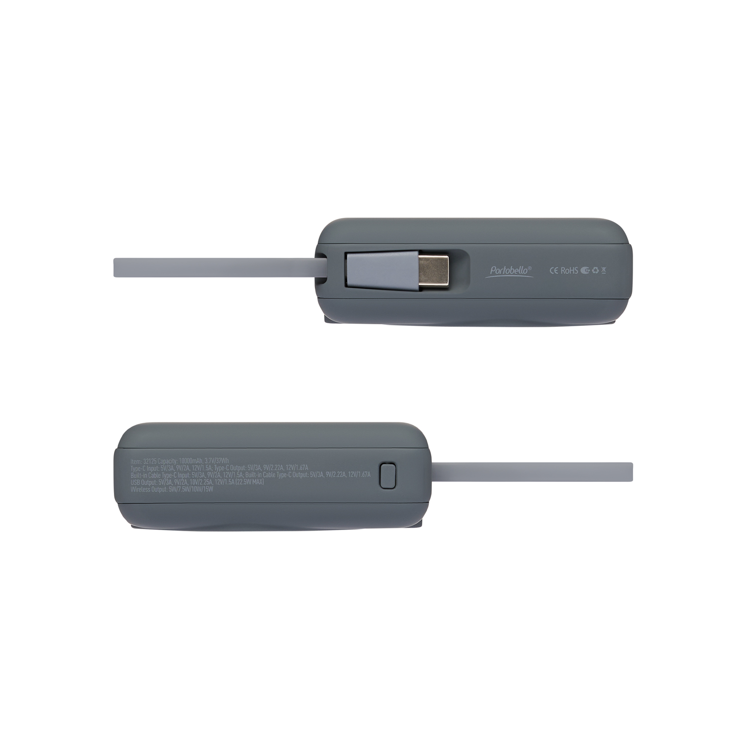 Внешний аккумулятор с подсветкой Риттер PD (Ritter PD) 10000mAh с функцией беспроводной зарядки 15W, серый