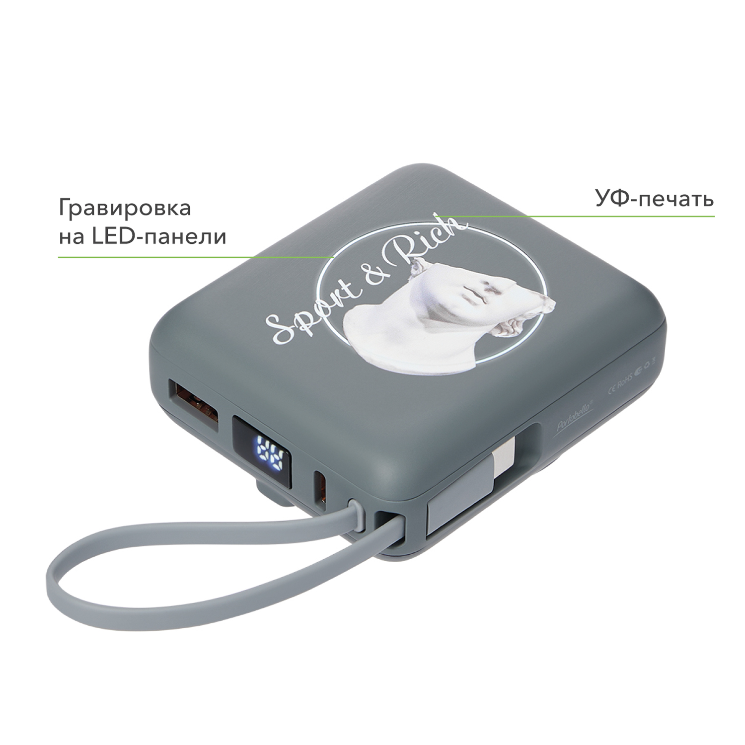 Внешний аккумулятор с подсветкой Риттер PD (Ritter PD) 10000mAh с функцией беспроводной зарядки 15W, серый
