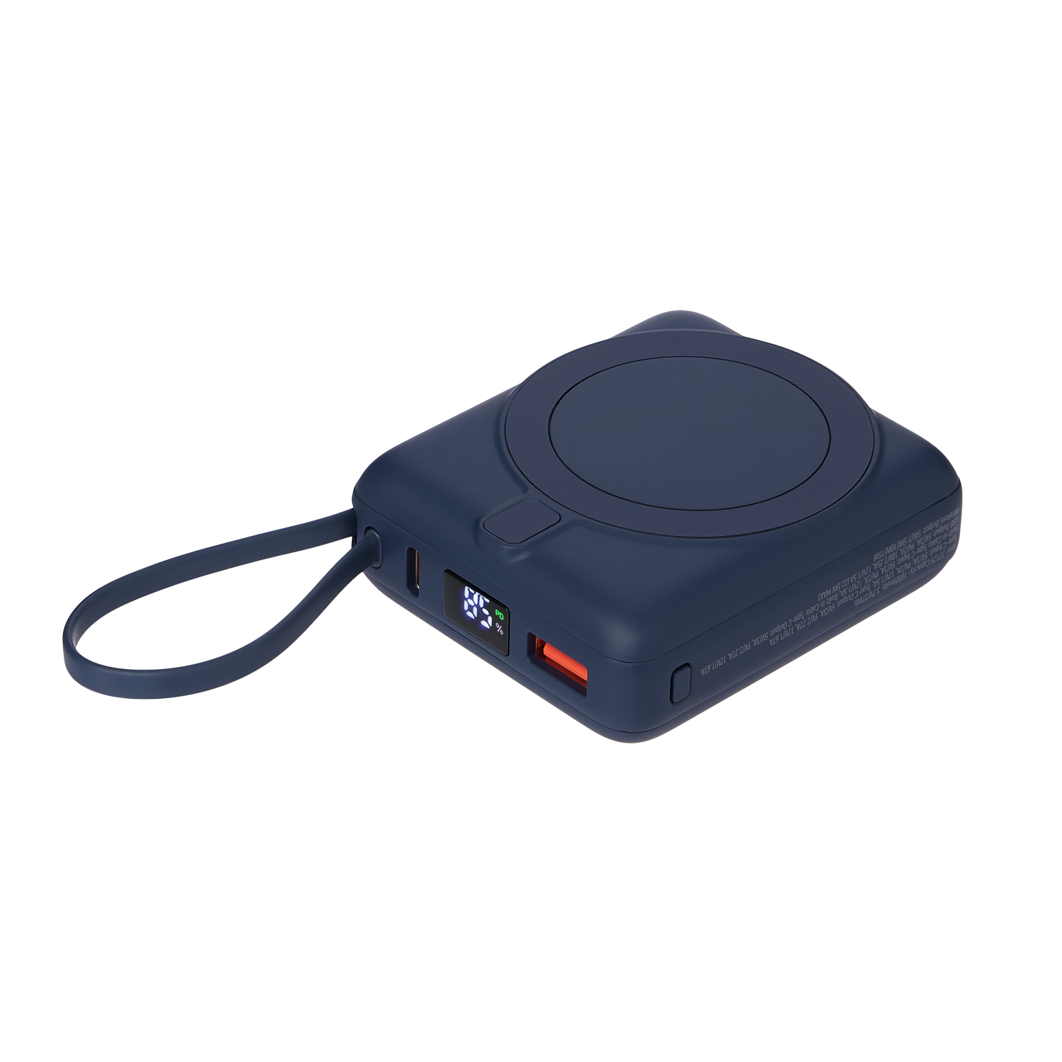 Внешний аккумулятор с подсветкой Риттер PD (Ritter PD) 10000mAh с функцией беспроводной зарядки 15W, синий