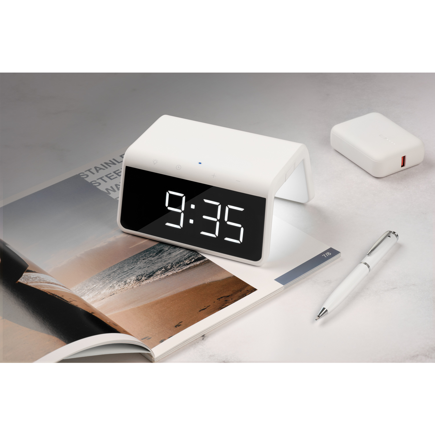 Зарядная станция с часами 15W Флейм (Flame), белая