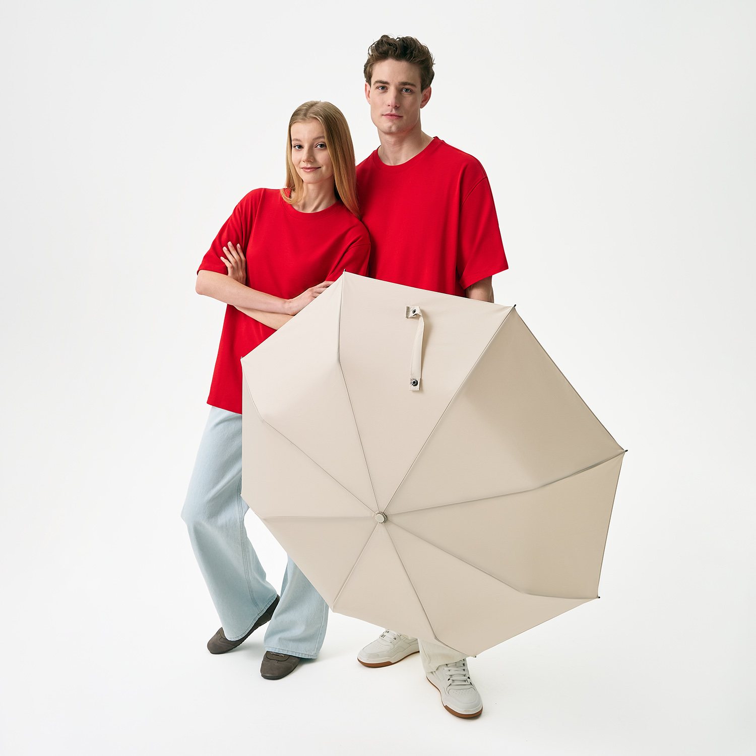 Зонт складной Азимут (Azimut), бежевый