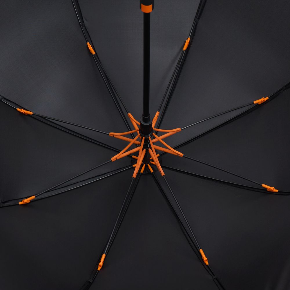 Зонт-трость Hidecolor с цветными спицами, черный с оранжевым