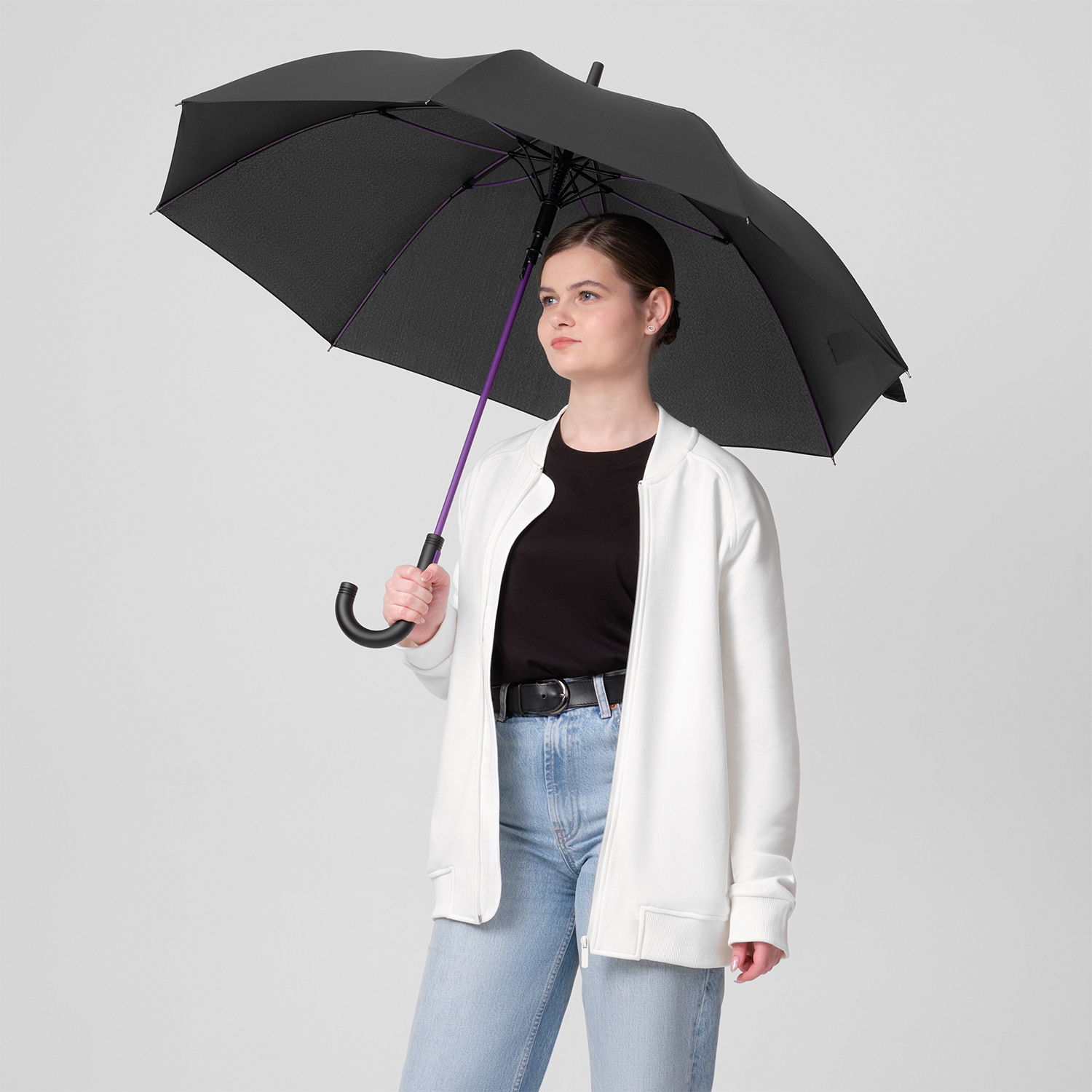 Зонт-трость Квантум (Quantum), черный/фиолетовый