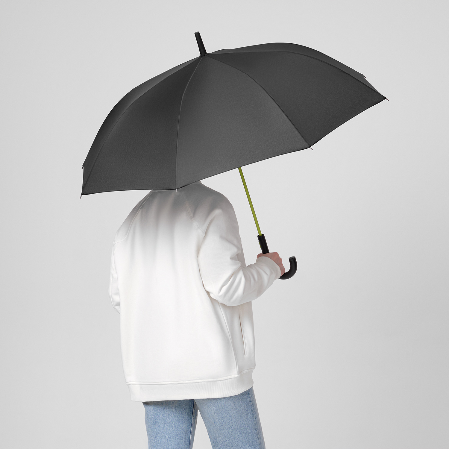 Зонт-трость Квантум (Quantum), черный/салатовый